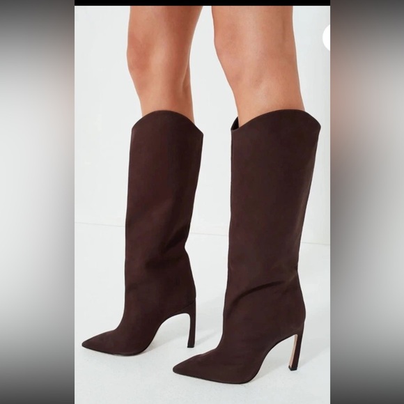 SCHUTZ Maryana Sculpt Dark Brown Suede Pointy Toe Boots size 5B - Picture 1 of 8